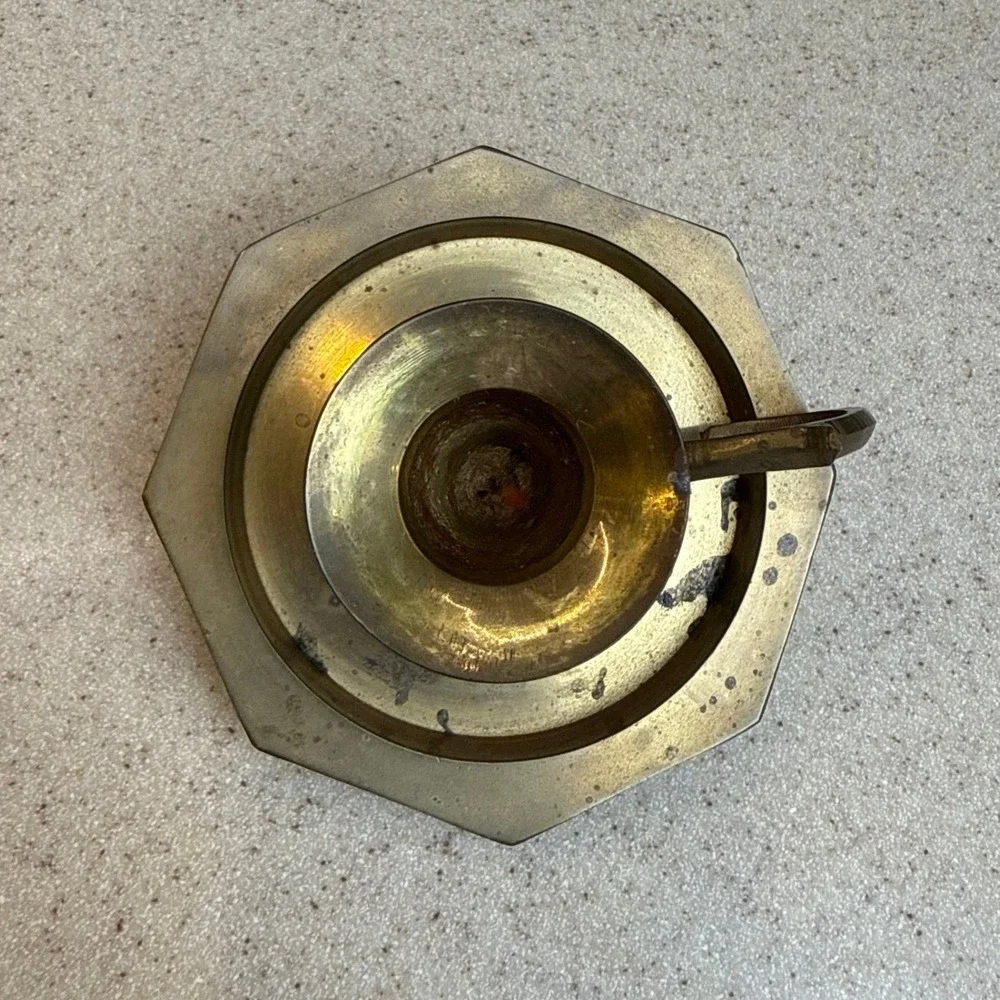Vintage Archana Handicrafts Brass Chamberstick Candle Holder Octagon Base India